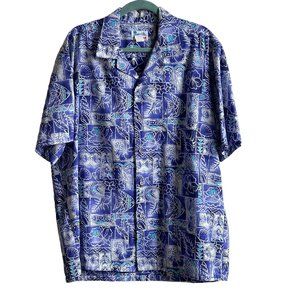 Vintage Hawaii Shirt‎ Floral Short Sleeve Collar Periwinkle Men XL Made Hawaii